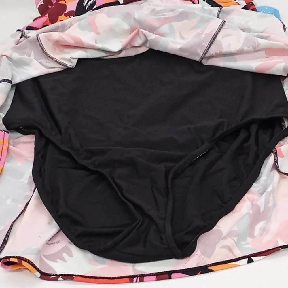 Swim‎ Solutions Floral Botanical Beauty Bow Front Swimdress Black Multicolor 24W - Picture 7 of 14